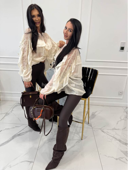 Ecru koszula z koronkową górą i falbaną Lejdi 24 - photo #5