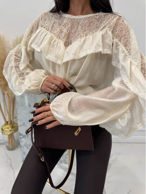 Ecru koszula z koronkową górą i falbaną Lejdi 24 - photo #8