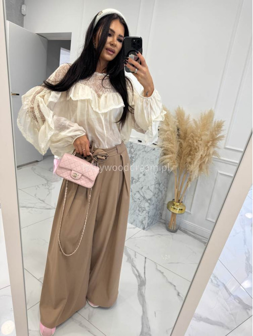 Ecru koszula z koronkową górą i falbaną Lejdi 24 - photo #9