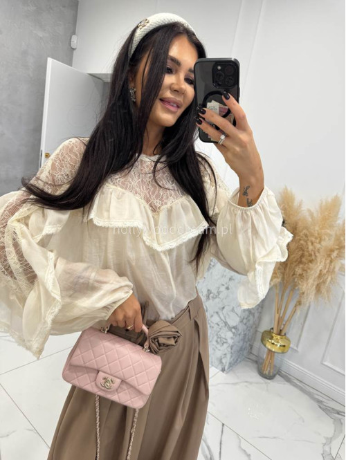 Ecru koszula z koronkową górą i falbaną Lejdi 24 - photo #10