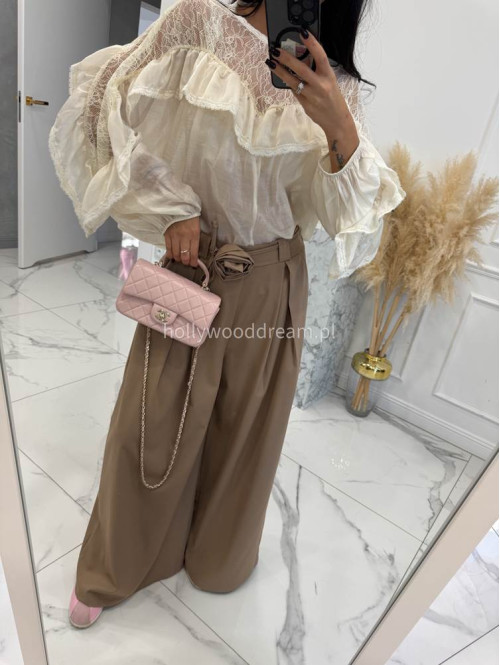 Ecru koszula z koronkową górą i falbaną Lejdi 24 - photo #11