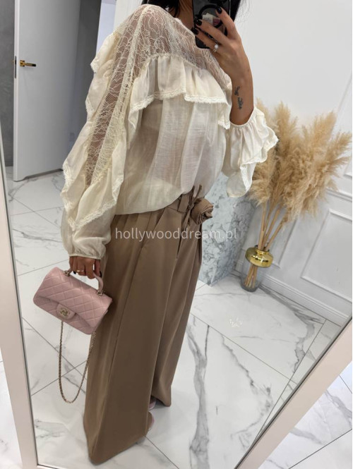 Ecru koszula z koronkową górą i falbaną Lejdi 24 - photo #12