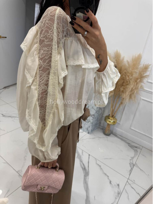 Ecru koszula z koronkową górą i falbaną Lejdi 24 - photo #13