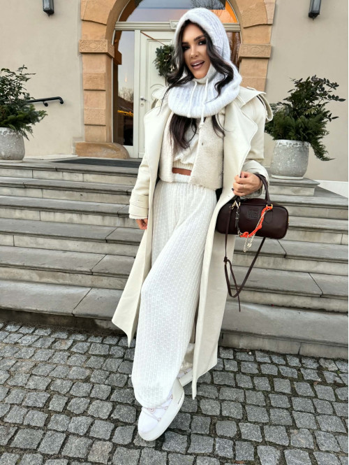 Biały komplet bluzka + spodnie o warkoczowym splocie Sindi 183 - photo #28