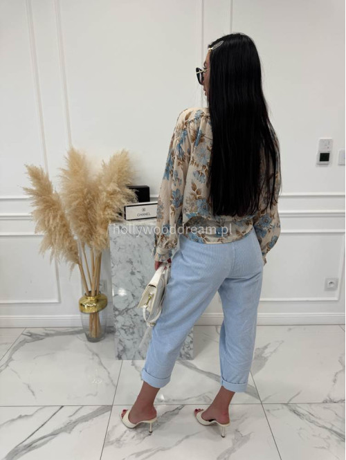 Beżowa koszula oversize w błękitne kwiaty Naomi 52 - photo #9