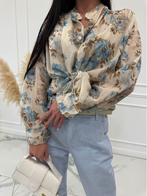 Beżowa koszula oversize w błękitne kwiaty Naomi 52 - photo #11