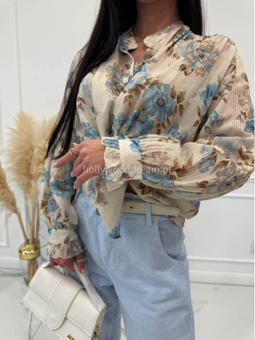 Beżowa koszula oversize w błękitne kwiaty Naomi 52 - photo #12