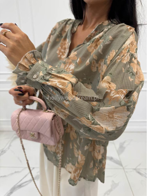 Zielona koszula oversize w brzoskwiniowe kwiaty Naomi 52 - photo #4