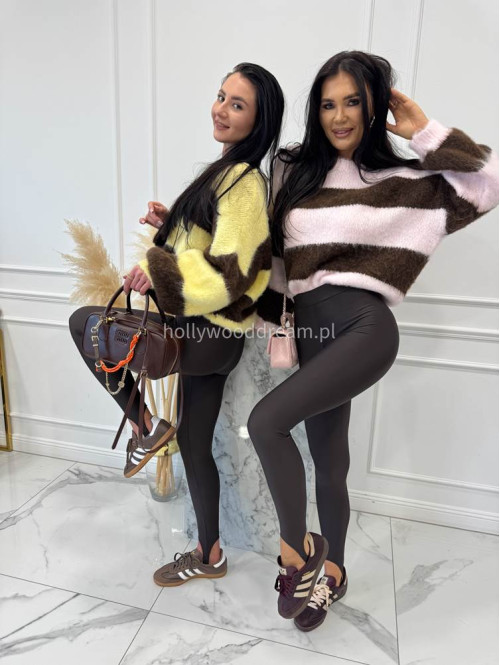 Pudrowo różowy sweter w brązowe paski Strip 19 - photo #4