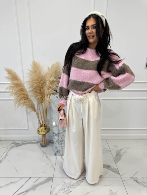 Różowy sweter w mokka paski STRIP 19