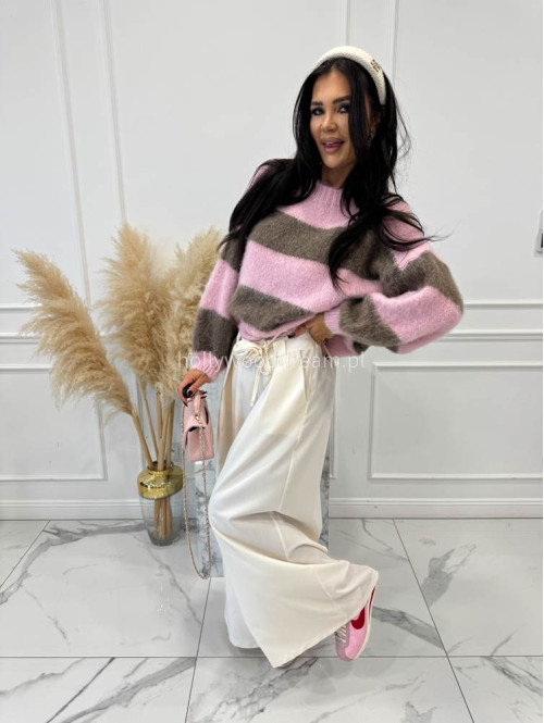 Różowy sweter w mokka paski STRIP 19 - photo #2