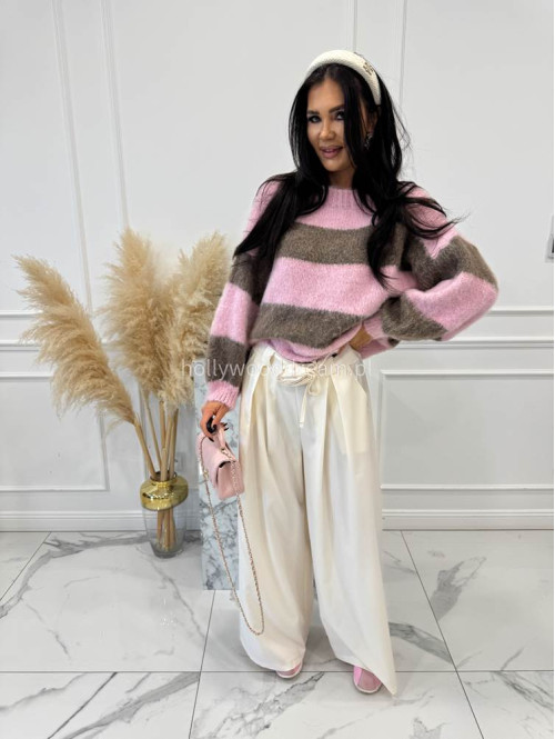 Różowy sweter w mokka paski STRIP 19 - photo #3