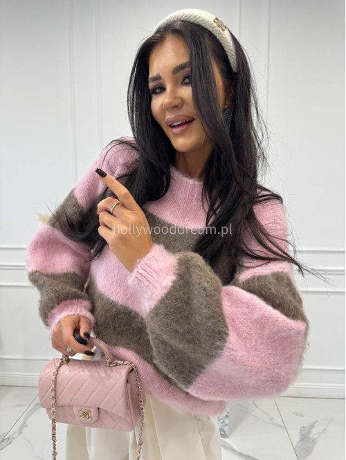 Różowy sweter w mokka paski STRIP 19 - photo #4