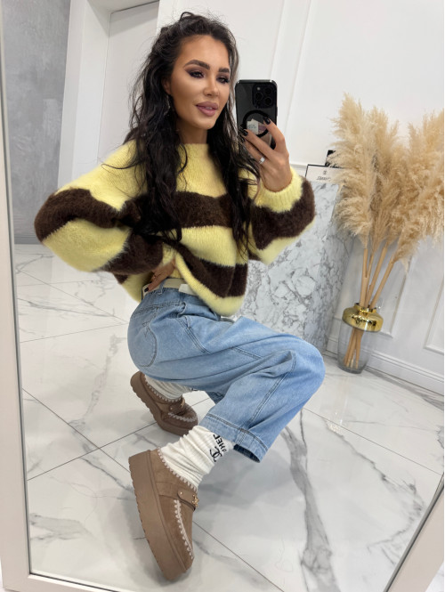 Żółty sweter w brązowe paski STRIP 19