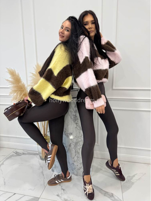 Żółty sweter w brązowe paski STRIP 19 - photo #2