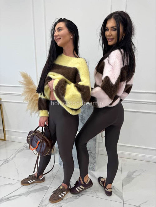 Żółty sweter w brązowe paski STRIP 19 - photo #4