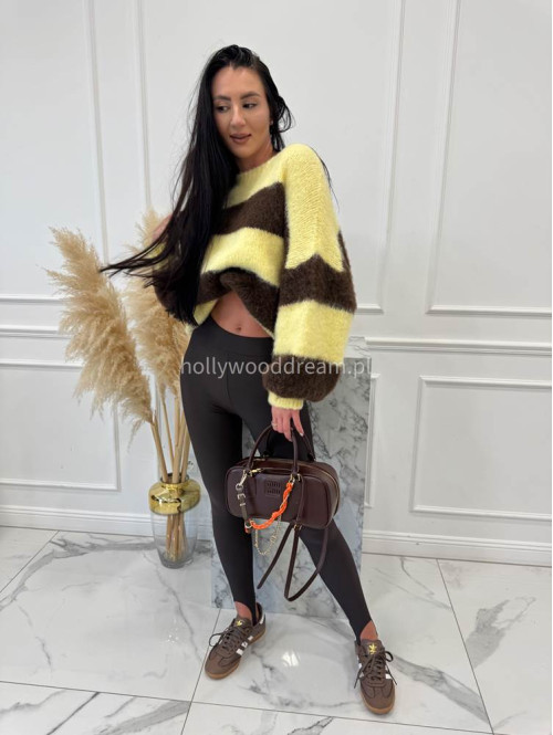 Żółty sweter w brązowe paski STRIP 19 - photo #7