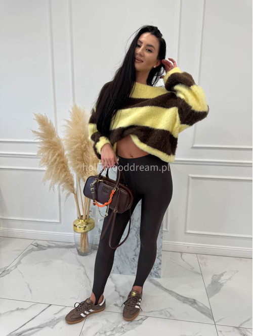 Żółty sweter w brązowe paski STRIP 19 - photo #8