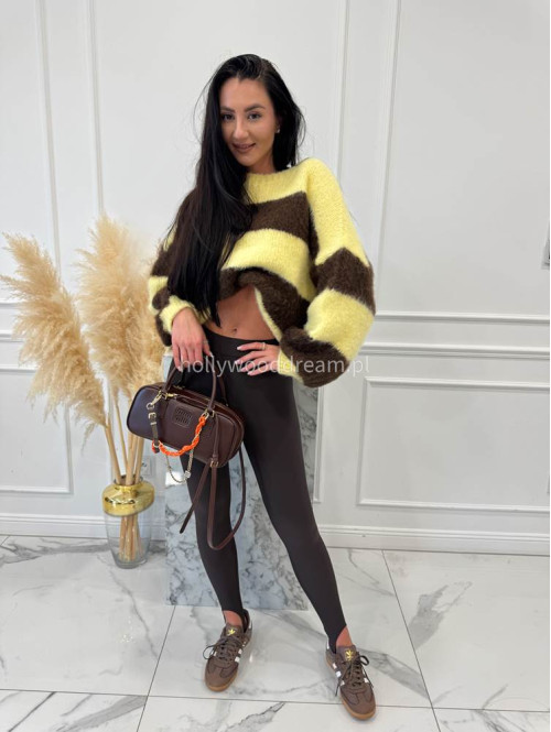 Żółty sweter w brązowe paski STRIP 19 - photo #9