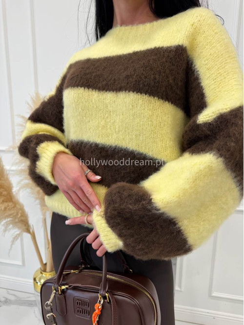 Żółty sweter w brązowe paski STRIP 19 - photo #10