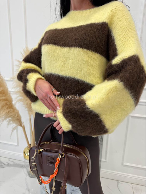 Żółty sweter w brązowe paski STRIP 19 - photo #11