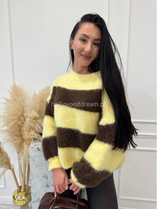 Żółty sweter w brązowe paski STRIP 19 - photo #12