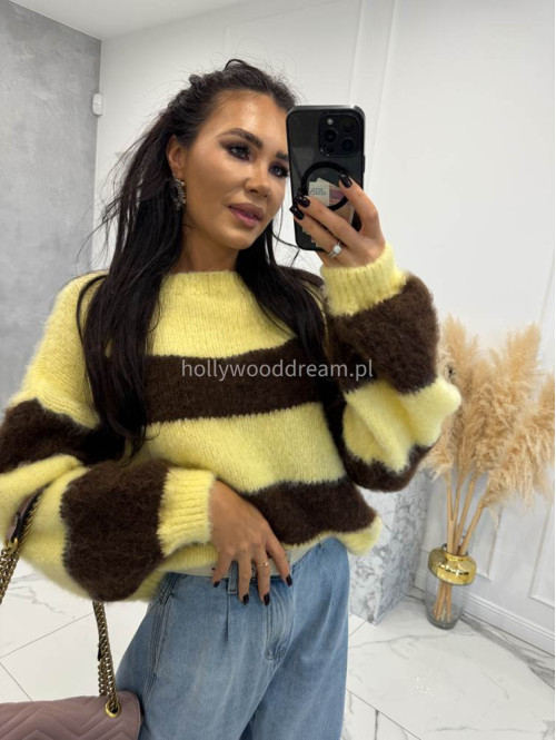 Żółty sweter w brązowe paski STRIP 19 - photo #13