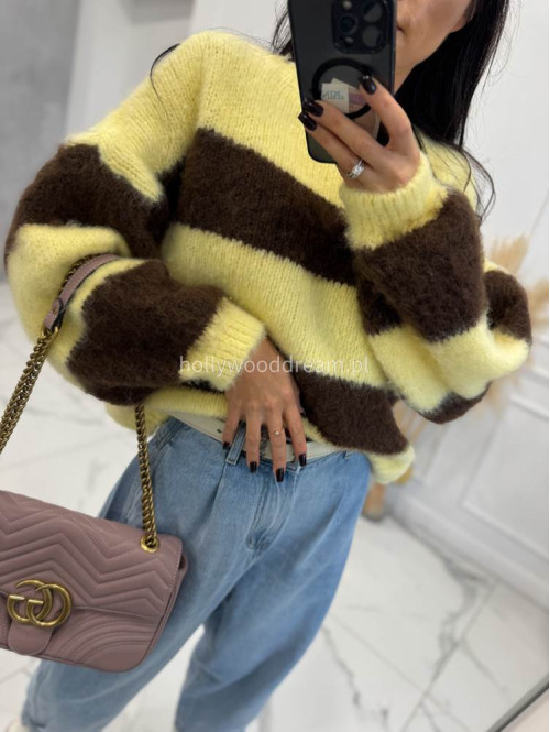 Żółty sweter w brązowe paski STRIP 19 - photo #14