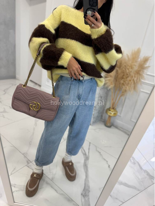 Żółty sweter w brązowe paski STRIP 19 - photo #15