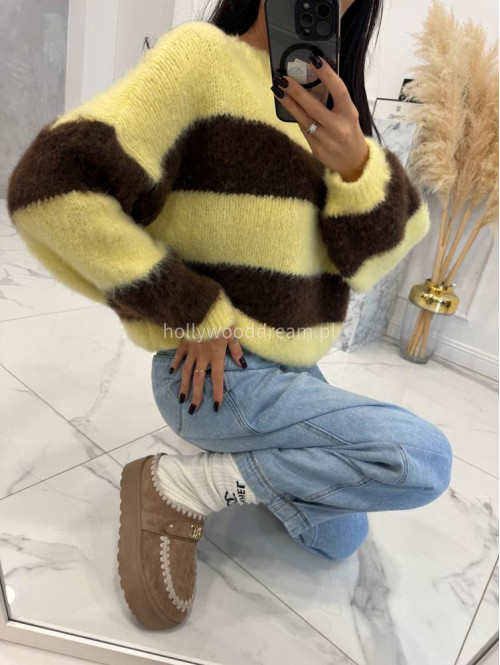 Żółty sweter w brązowe paski STRIP 19 - photo #17