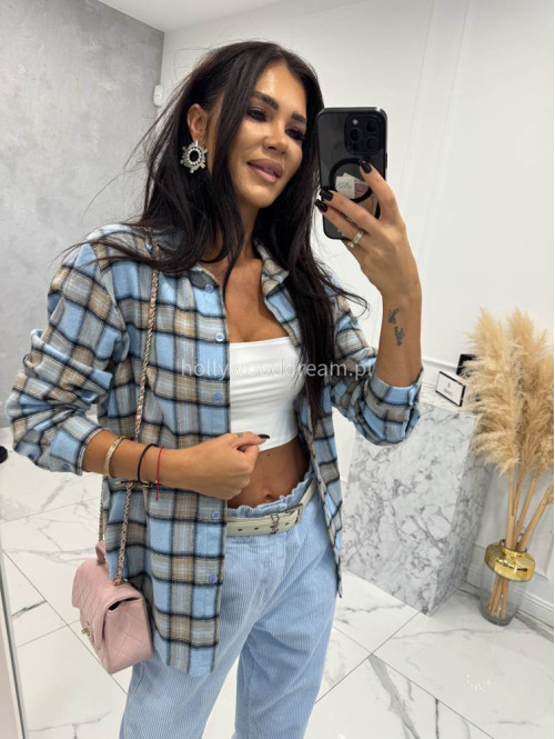 Błękitno-beżowa koszula w kratę JENNY 52 - photo #1