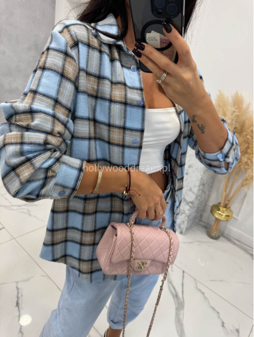 Błękitno-beżowa koszula w kratę JENNY 52 - photo #3