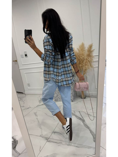 Błękitno-beżowa koszula w kratę JENNY 52 - photo #4