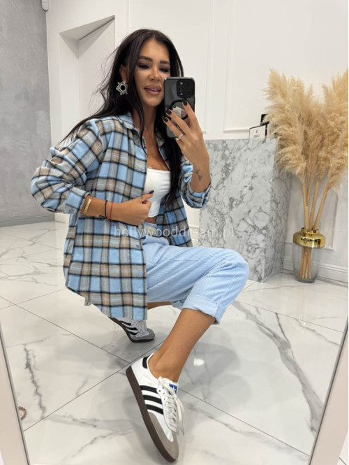 Błękitno-beżowa koszula w kratę JENNY 52 - photo #5