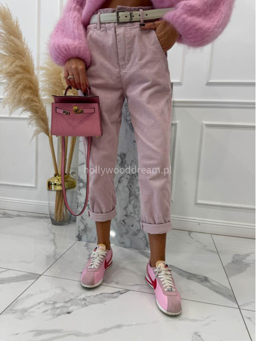 Brudny róż spodnie sztruksowe z gumką w pasie AMADEO 52