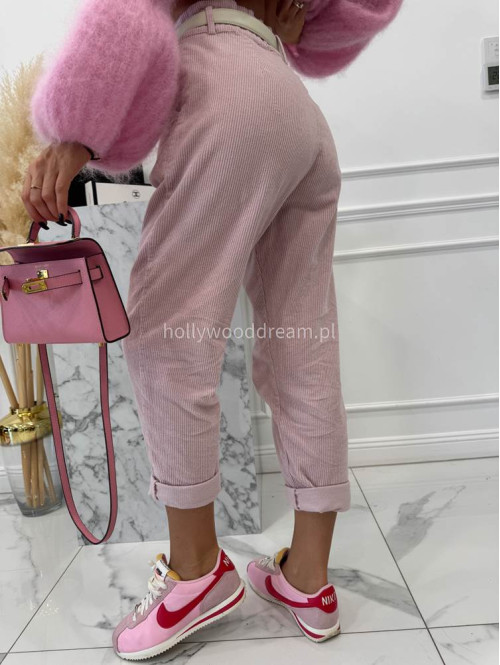 Brudny róż spodnie sztruksowe z gumką w pasie AMADEO 52 - photo #1