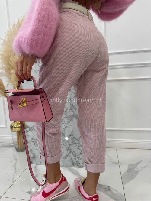Brudny róż spodnie sztruksowe z gumką w pasie AMADEO 52 - photo #2