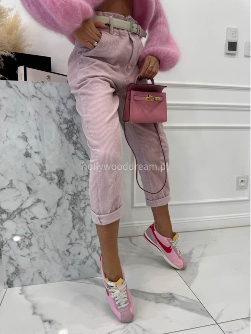 Brudny róż spodnie sztruksowe z gumką w pasie AMADEO 52 - photo #3