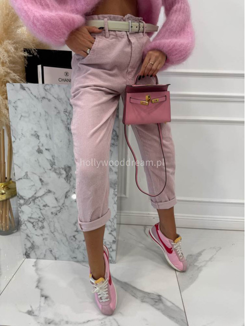 Brudny róż spodnie sztruksowe z gumką w pasie AMADEO 52 - photo #4