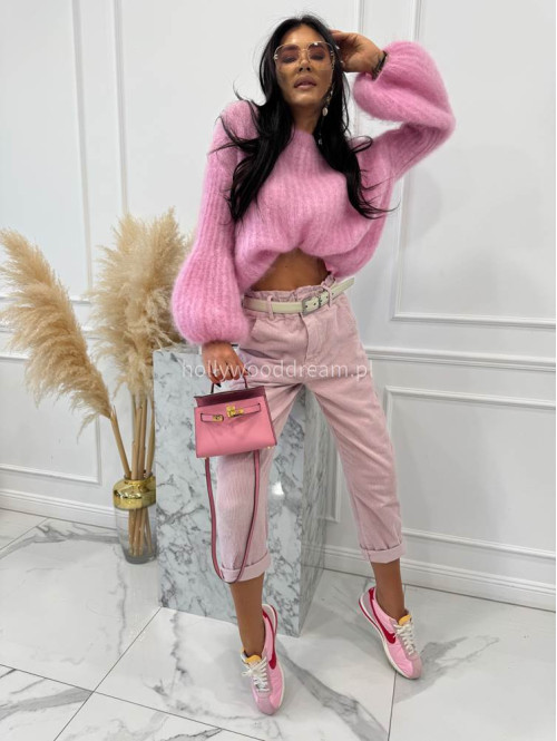 Brudny róż spodnie sztruksowe z gumką w pasie AMADEO 52 - photo #5