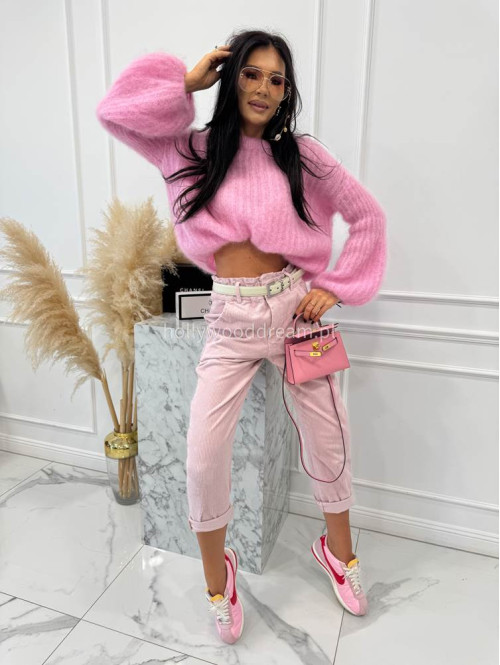 Brudny róż spodnie sztruksowe z gumką w pasie AMADEO 52 - photo #6