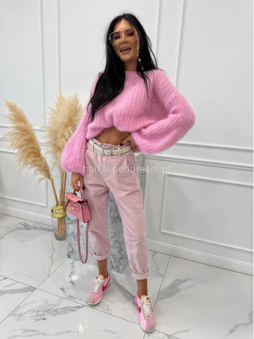 Brudny róż spodnie sztruksowe z gumką w pasie AMADEO 52 - photo #8