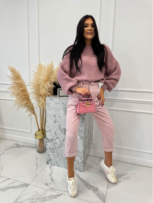 Brudny róż spodnie sztruksowe z gumką w pasie AMADEO 52 - photo #14