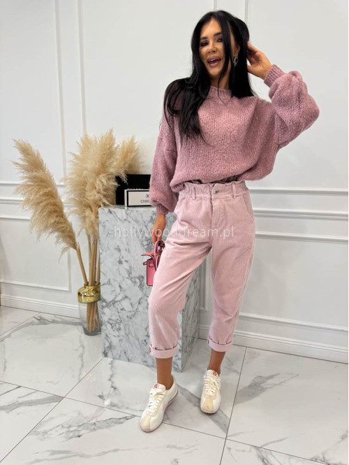 Brudny róż spodnie sztruksowe z gumką w pasie AMADEO 52 - photo #15