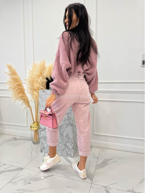 Brudny róż spodnie sztruksowe z gumką w pasie AMADEO 52 - photo #17