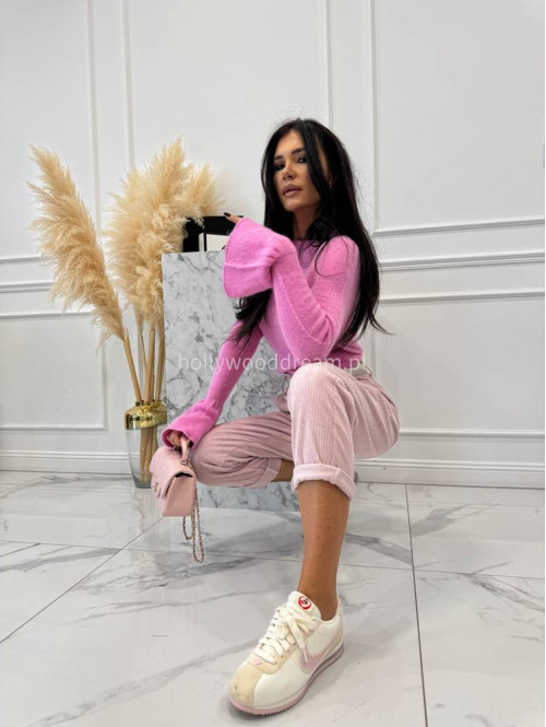 Brudny róż spodnie sztruksowe z gumką w pasie AMADEO 52 - photo #20