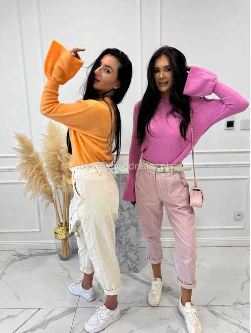 Brudny róż spodnie sztruksowe z gumką w pasie AMADEO 52 - photo #21