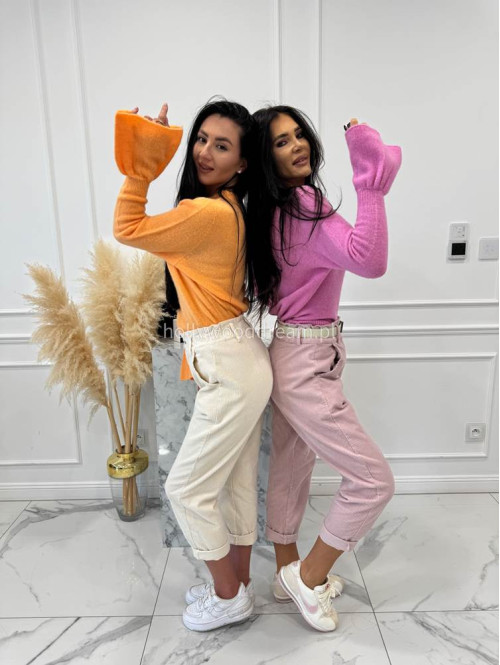 Brudny róż spodnie sztruksowe z gumką w pasie AMADEO 52 - photo #24