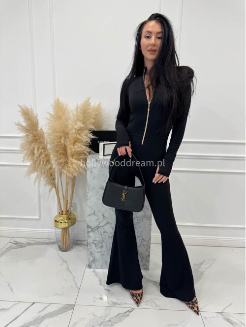 Czarny kombinezon zapinany na zamek z nogawką typu dzwon MIDNIGHT 163