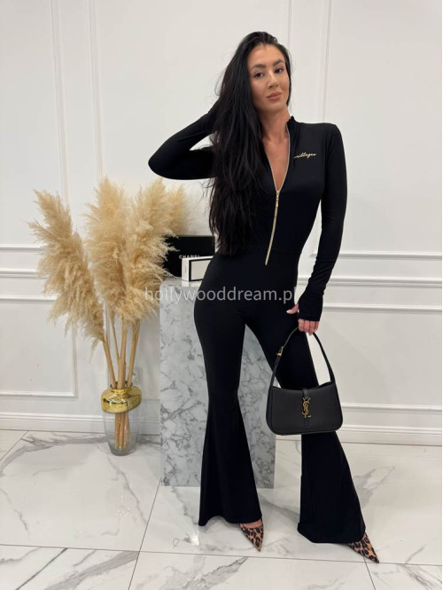 Czarny kombinezon zapinany na zamek z nogawką typu dzwon MIDNIGHT 163 - photo #1